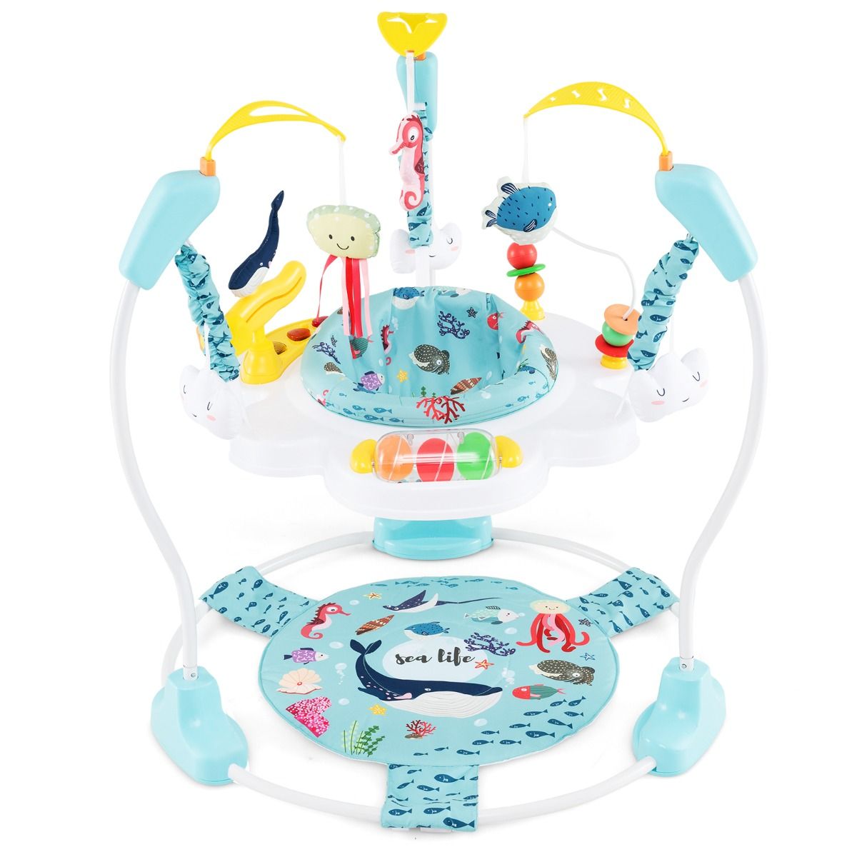 Coast Baby Sky Jumperoo - Light Blue/White - 87x87x94 cm - 3 hauteurs, siège pivotant à 360° et centre de jeu interactif