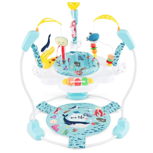 Coast Baby Sky Jumperoo - Light Blue/White - 87x87x94 cm - 3 hauteurs, siège pivotant à 360° et centre de jeu interactif