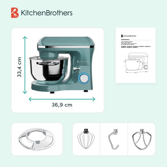KitchenBrothers Robot de cuisine - Robot de cuisine - 6.2L - Batteur avec bol mélangeur - Batteur de cuisine - 2000W - Vert Pastel