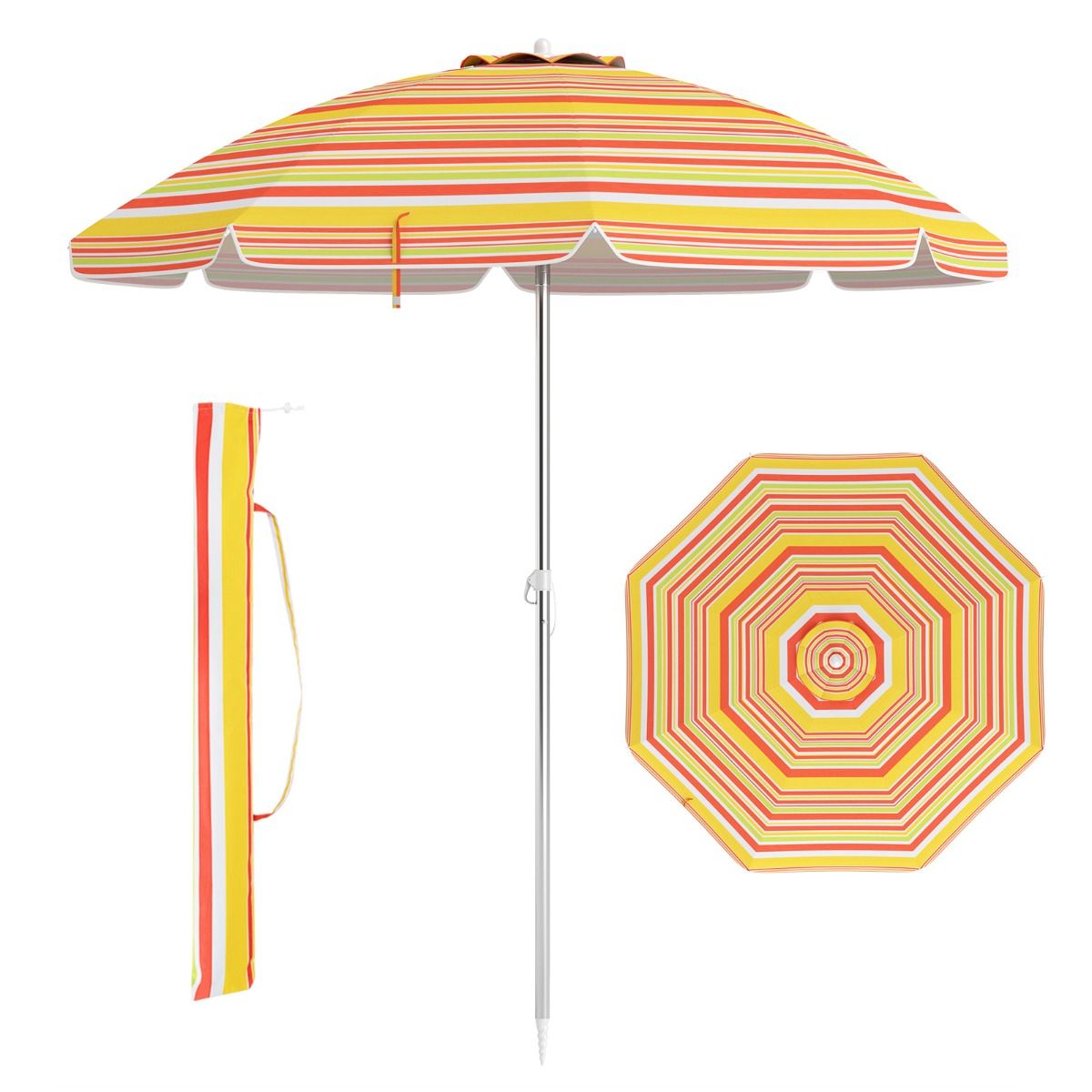 Parasol de plage Coast Ø198 x 206 cm - Rouge/Jaune - Parasol portable avec ancre de sable et sac de transport