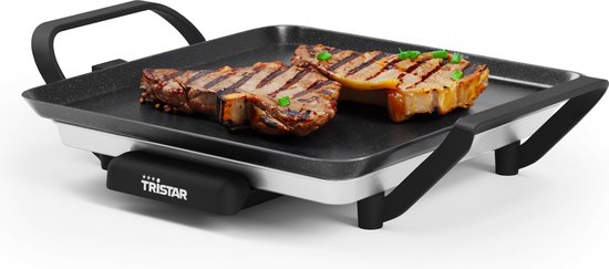 Plaque de cuisson Tristar - BP-2666 - Gourmet, plaque de grill S 28 x 28 cm - 2 personnes - 800 W - Thermostat réglable - Adaptée au camping