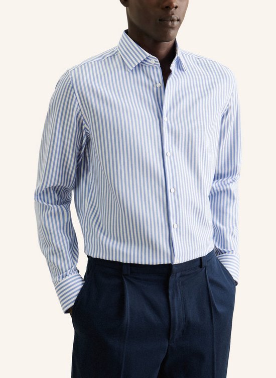 Chemise Seidensticker coupe ajustée - longueur de manche 7 - popeline - rayures bleues - sans repassage - tour de col : 41