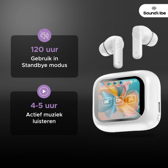 SoundVibe® - Earbuds Wireless With Noice Cancelling - White - Bluetooth Earbuds - Noice Cancelling Headphones - LX-10 Earpods with Screen - Works With Apple And Android - Earpods USB C - Wireless Earphons - Earphones Wireless