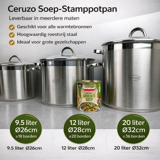 Marmite Ceruzo en acier inoxydable - Ø 26 cm - H 19 cm - 9,5 litres - Marmite à ragoût - Induction
