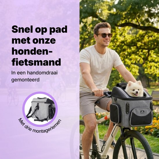 Panier pour chien Jake et Jacky - Panier pour chien à l'avant du vélo - Panier pour chien à vélo - Siège auto pour chien - Petits chiens (max. 8 kg) - 39 x 28 x 34 cm