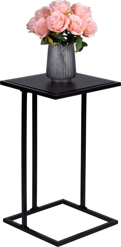 Arti Casa Table d'appoint - Métal et MDF - 58 x 33 x 33 CM - Table de chevet - Table à plantes - Table pour ordinateur portable - Look industriel - Noir