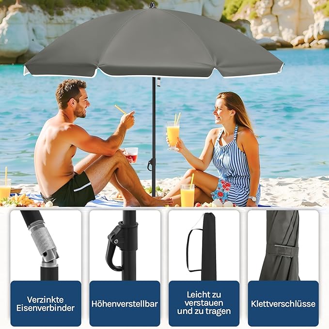 WOLTU GSS0007dgr03 - Parasol de balcon 175 cm - Protection UV UPF 50+ - Réglable et inclinable - Gris foncé