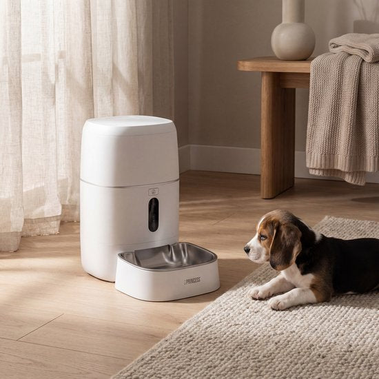 Mangeoire automatique Princess - Smart 6 litres – Chat et chien - Commande via application - Repas programmables - Bol en acier inoxydable - Sans BPA - Antidérapant - Batterie de secours - Distributeur automatique de nourriture - 610060