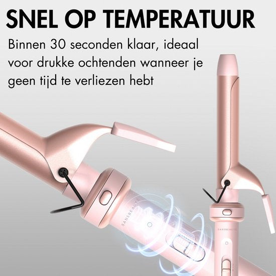 Sansbeauté® 6 en 1 Fer à boucler avec pince - Fer à boucler en céramique - 13mm à 38mm - Brosse pour sèche-cheveux cheveux courts - Brosse chauffante - Boucleurs - Brosse thermique - Styler les cheveux - Brosse à boucler 5 en 1