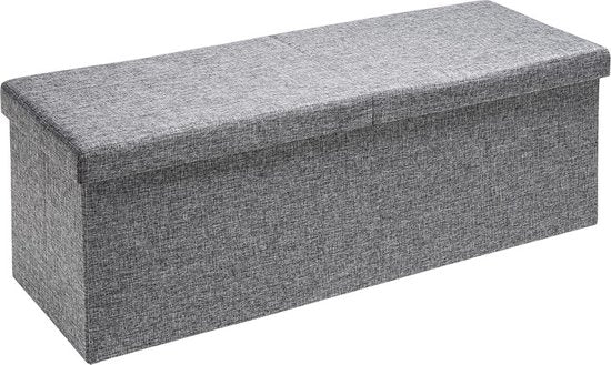 Banc Casaria avec rangement - 80x40x40cm 100L aspect lin - Gris clair