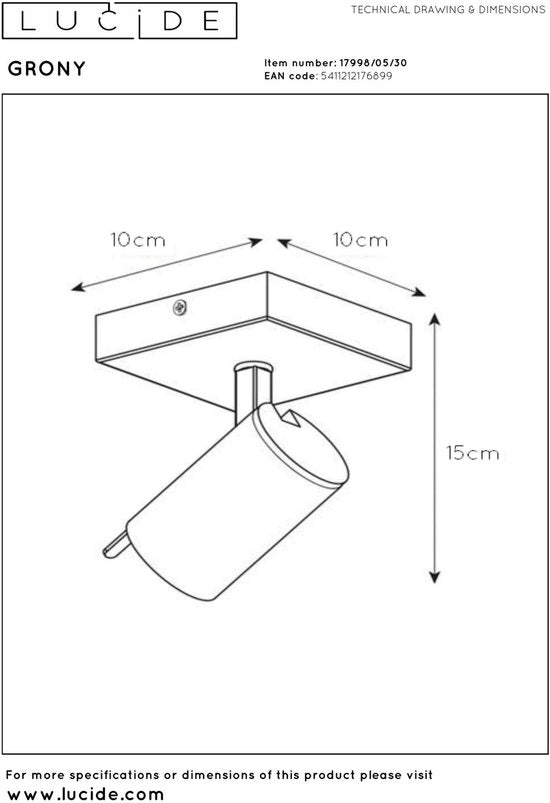 Lucide GRONY - Spot de plafond (lampe de plafond) - LED « Dim to warm » - GU10 - 1x5 W 2200 K/3000 K - Noir
