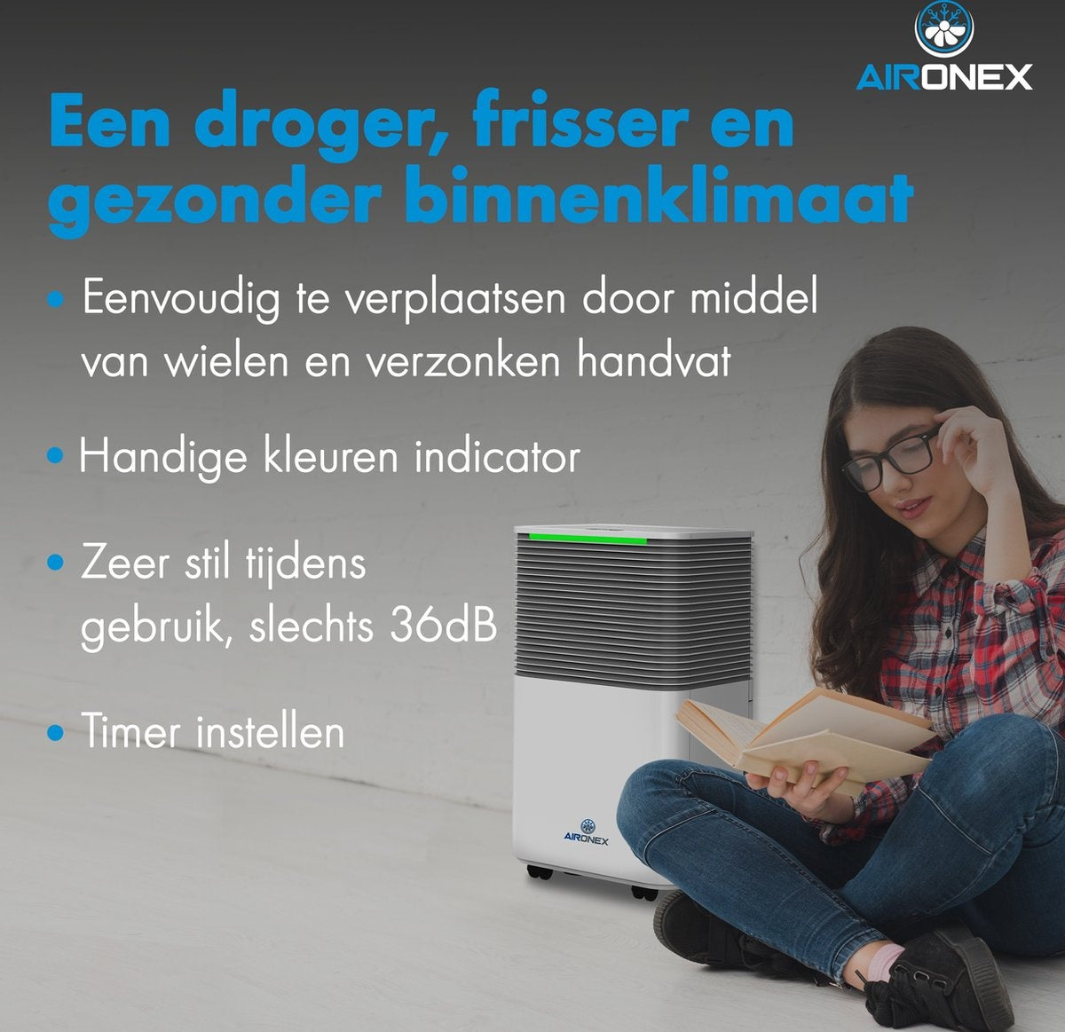 Déshumidificateur - Aironex - Jusqu'à 12 L par jour - Blanc