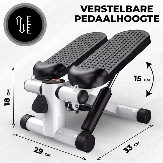 Fitby Stepper - Stepper de fitness - Mini stepper - Vélo d'appartement - Écran - Avec bandes de résistance - Blanc