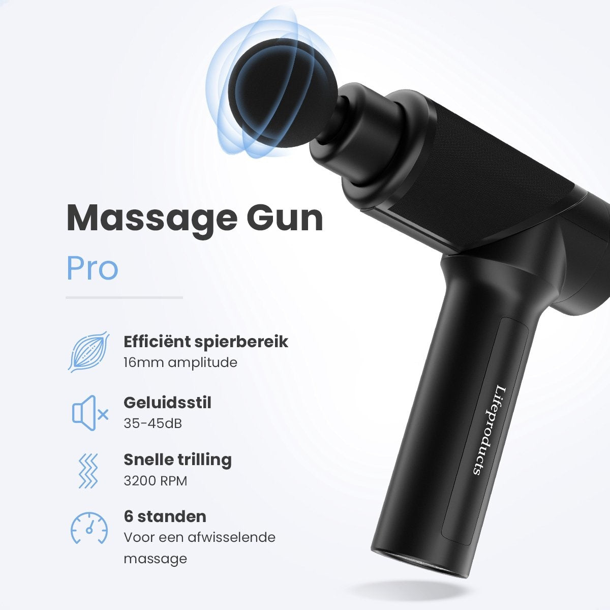 Masseur - Lifeproducts - Pistolet de massage - Noir