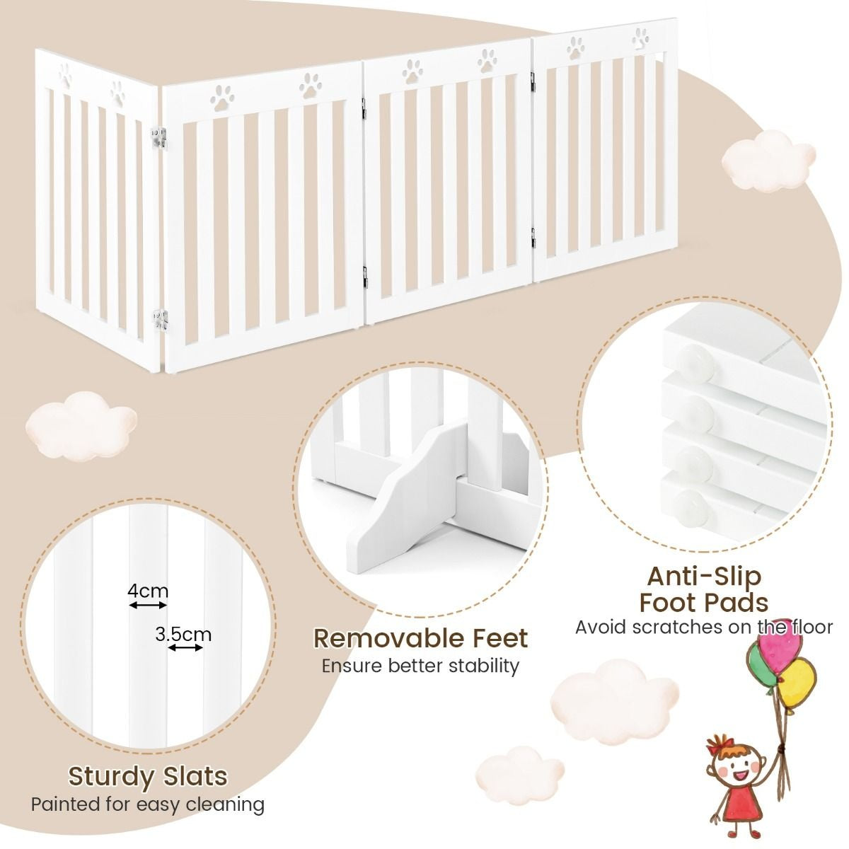 Coast Pet Fence - Bois - 60 cm - Pliable - Blanc