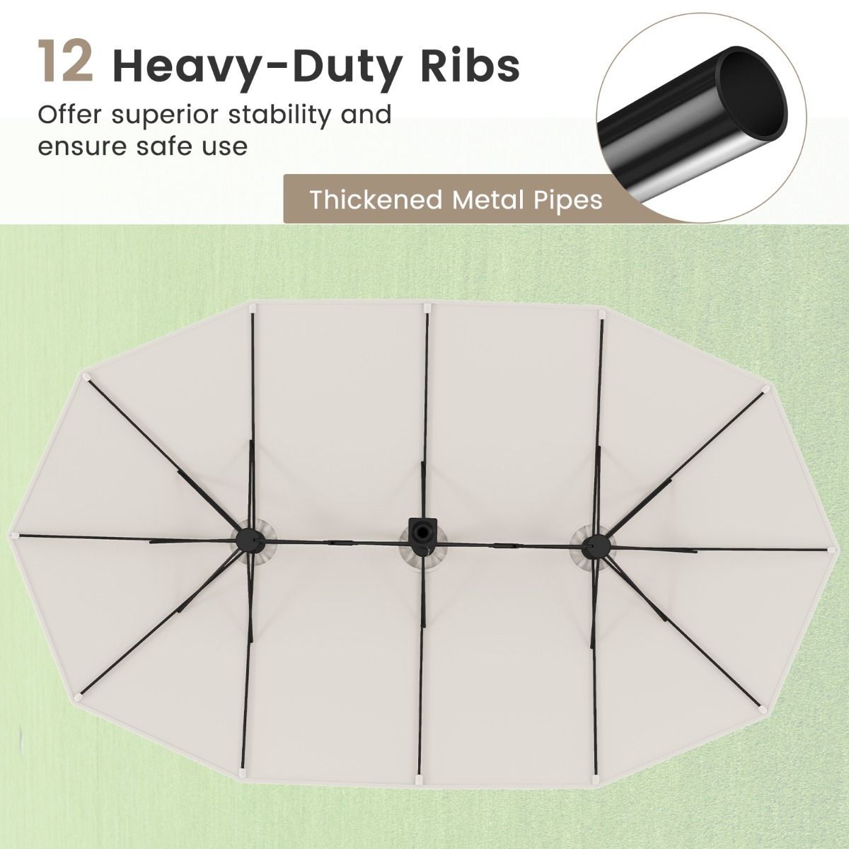 Coast Double Terrace Parasol 464x286 cm Beige - Grand parasol d'extérieur avec 12 poutres en métal, base stable et sacs de poids