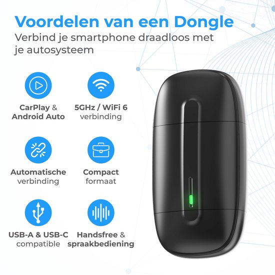 Dongle Nuvance CarPlay - Compatible avec Android Auto et CarPlay - 2 en 1 - Dongle Bluetooth - CarPlay sans fil - USB et USB-C