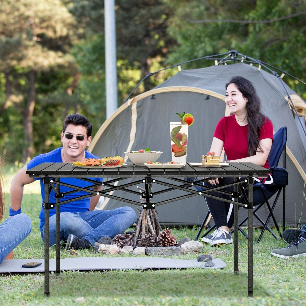 Table de camping Coast Aluminium avec sac de transport - 95 x 55 x 50 cm - Max. 60 kg - Noir