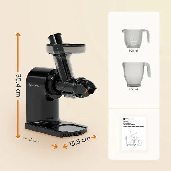 KitchenBrothers Extracteur de jus - Compact - Presse-agrumes - Presse-légumes et fruits - 45 mm - 500 ml - Noir