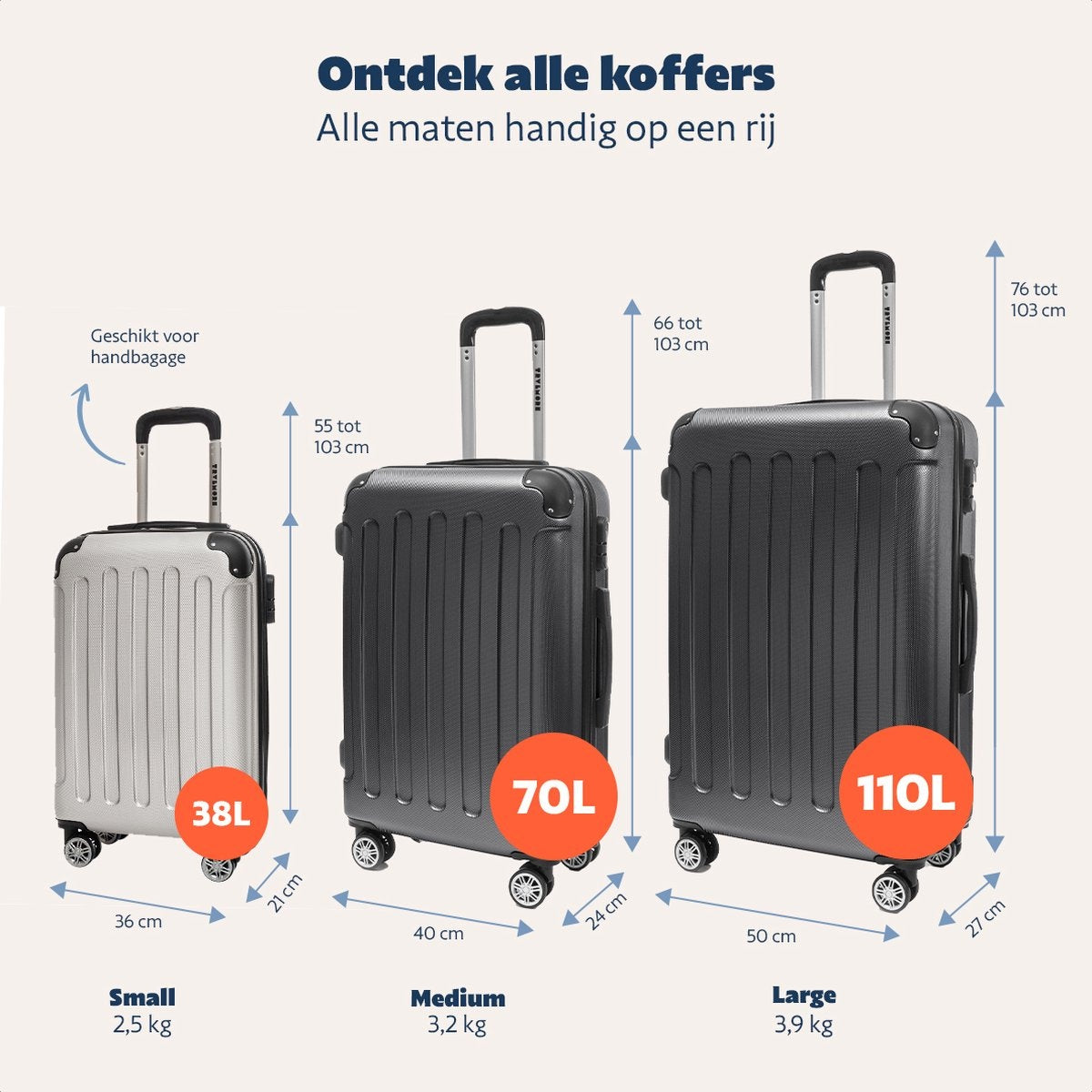TRVLMORE Bagage à main Valise à roulettes - Serrure à chiffres - 54x36x20cm - 38L - Champagne
