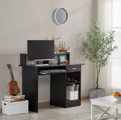 Yaheetech Bureau avec tiroir - Noir - 106 x 50 x 94 cm - Bureau d'ordinateur avec compartiment de rangement