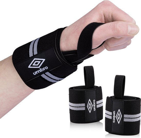 Poignets Umbro - 2 pièces - Pour le fitness, le crossfit et la musculation - Blanc/Noir