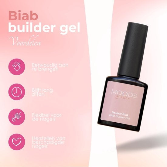 Moods Gellac BIAB Starter Pack - Milky Pink - Builder in a Bottle - Vernis à ongles BIAB - Comprend une lampe UV/LED, un bâton, une lime à ongles, un primer, une base et un top coat.