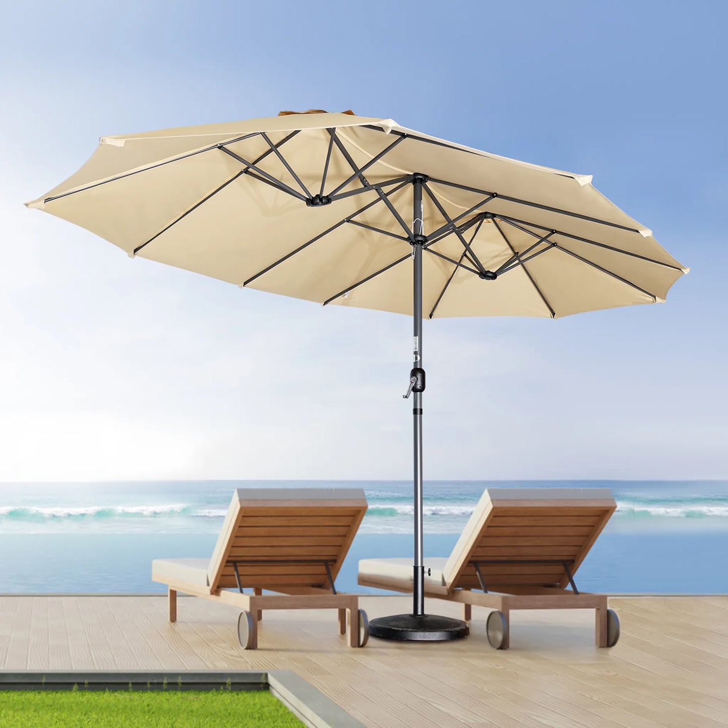 Parasol double Angel Living - 460 x 270 cm - avec manivelle - UPF 50+ - beige