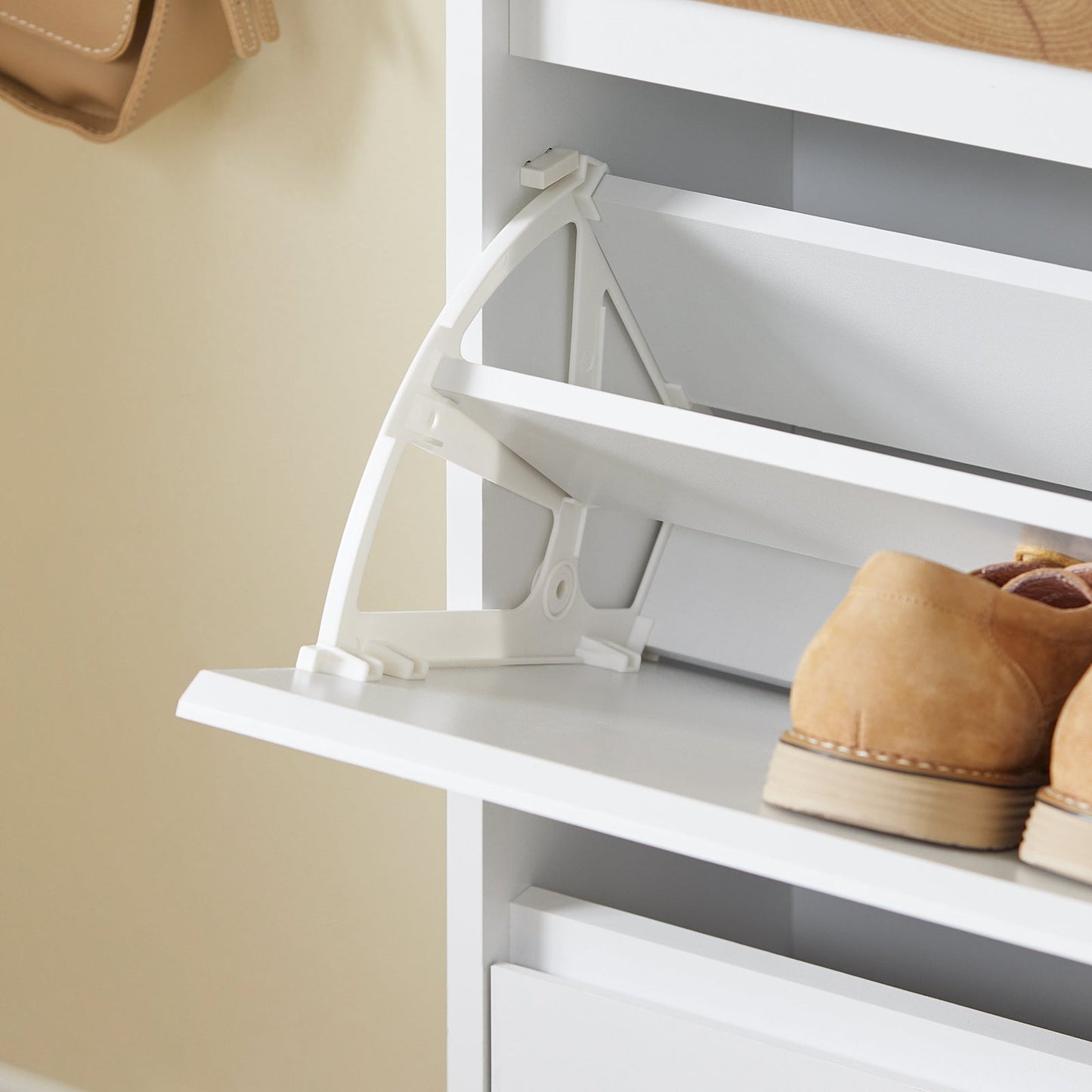 SoBuy FSR205-WN Armoire à chaussures entrée bois blanc 61 x 26 x 91 cm - compacte avec tiroir et portes basculantes - design scandinave