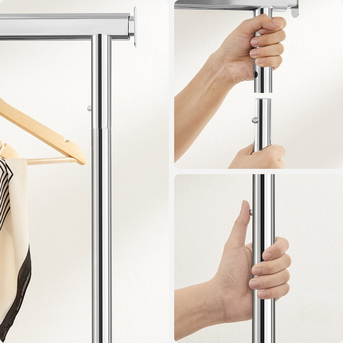 O'DADDY® Porte-vêtements sur roulettes - Porte-vêtements - Barre à vêtements réglable - Barre à vêtements extensible - Barre de suspension réglable - Stable jusqu'à 130 kg - Silver