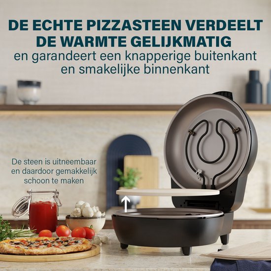 Four à pizza Princess 115005 - Appareil à pizza et four - Thermostat et minuterie réglables - 1 200 W - Pierre à pizza en céramique - 410 degrés - diamètre 30 cm - Noir