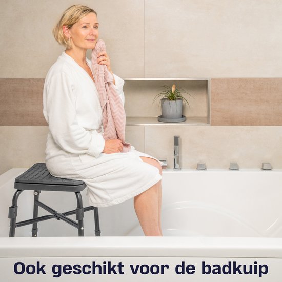 Sanicraft® Chaise de douche - Tabouret de douche avec accoudoir et support de pommeau de douche - chaise et tabouret en 1 - hauteur réglable - pieds antidérapants - noir