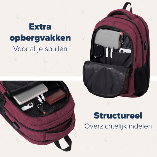 TRVLMORE Sac à dos à vie - Sac à dos avec compartiment pour ordinateur portable de 15,6 pouces - Cartable - Résistant aux éclaboussures - Hommes et femmes - Garçons et filles - 28L - Bourgogne