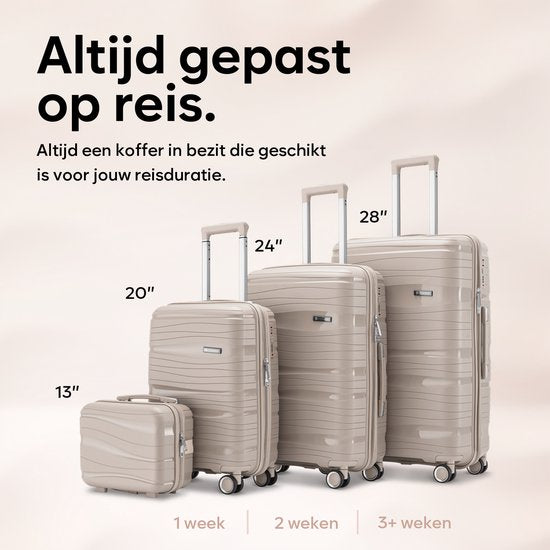 SKYCASES Travel One – Valise de voyage 28 pouces - Serrure à combinaison - 50 x 29 x 77 cm - 98 L - Légère, imperméable et résistante - Grande valise à roulettes XL - Beige