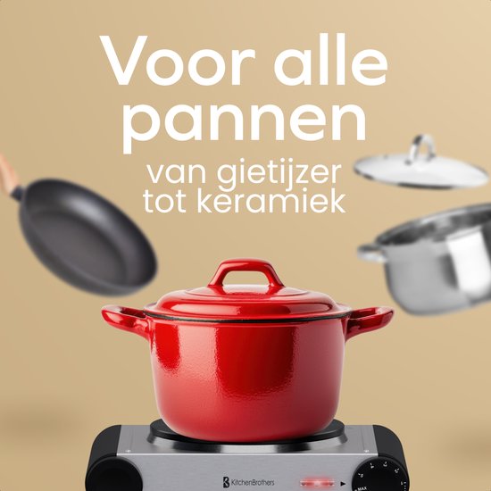 KitchenBrothers Table de cuisson électrique - 1 brûleur - pose libre - 7 niveaux de température - 1500W - inox/noir