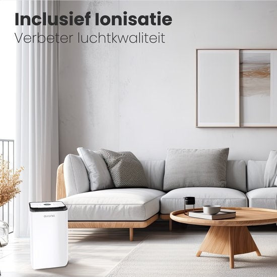 Auronic - Déshumidificateur 12L - Avec fonction séchage du linge, Purificateur d'air, 185W, Silencieux (36 dB), Convient pour 48 m³ - Blanc
