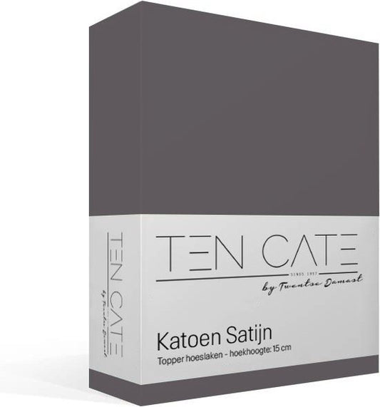 Ten Cate Fitted Sheet - Fitted Sheet Topper 90x200 - Drap-housse 90x200 - Convient pour Topper 90x200 - Satin de coton - Top Matelas 90 x 200 - Hauteur d'angle 10 cm - Anthracite