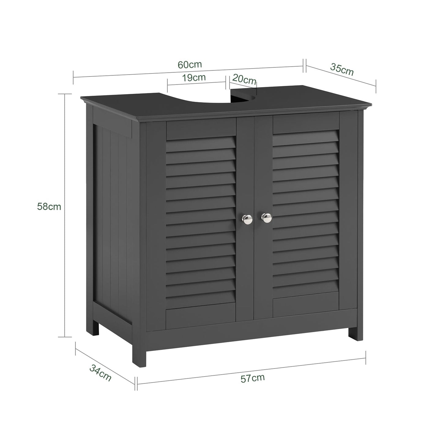 Meuble de salle de bain - SoBuy - 2 Portes et 2 Couches - Gris - 60x35x58cm