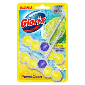 Glorix Power Clean : pastille pour WC au citron – Anti-calcaire – Mousse nettoyante – Parfum frais
