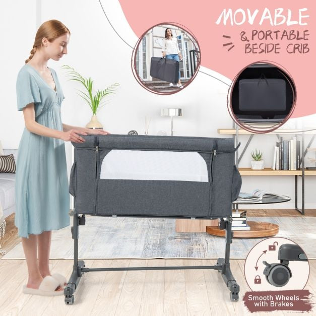 Berceau Coast 3 en 1 avec 5 hauteurs réglables - 86 x 63 x 67/70/74/77/81 cm - gris