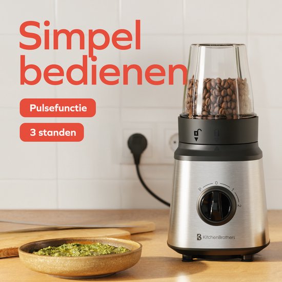 KitchenBrothers Blender - Set complet - 2x 750ml Bowl - Grinder - Tamper - To-Go Cups - Acier inoxydable