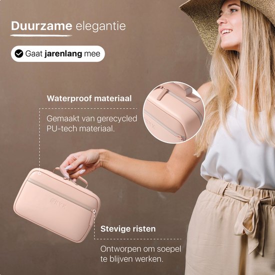 Trousse de toilette ONYX rose - Trousse à maquillage - Rangement pour cosmétiques - Organisation astucieuse - Miroir de maquillage - À suspendre - Pour femmes et hommes - Taille : M