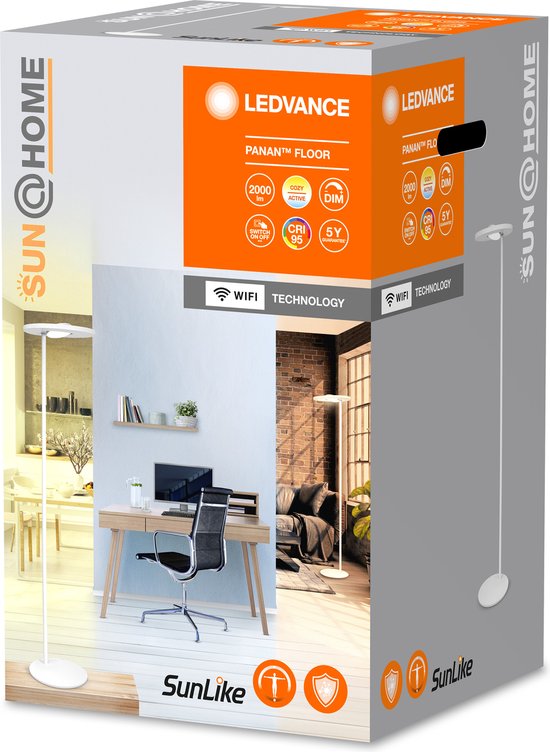 LEDVANCE SunHome Lampadaire de bureau - 36W, 180 cm - Dimmable Tunable White 2200-5000K - Wifi & Smart Home - Silver