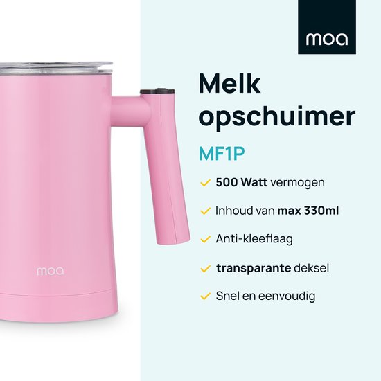 MOA Mousseur à lait électrique - 3 en 1 - Mousseur à lait pratique - 330 ML - Pour Cappuccino - Fouet à lait - Rose
