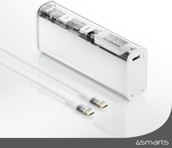 4smarts Lucid Block Powerbank 20,000 mAh - Chargeur rapide 100W - avec affichage numérique - convient pour charger les MacBook/Laptop - Charge rapide et Power Delivery - Blanc