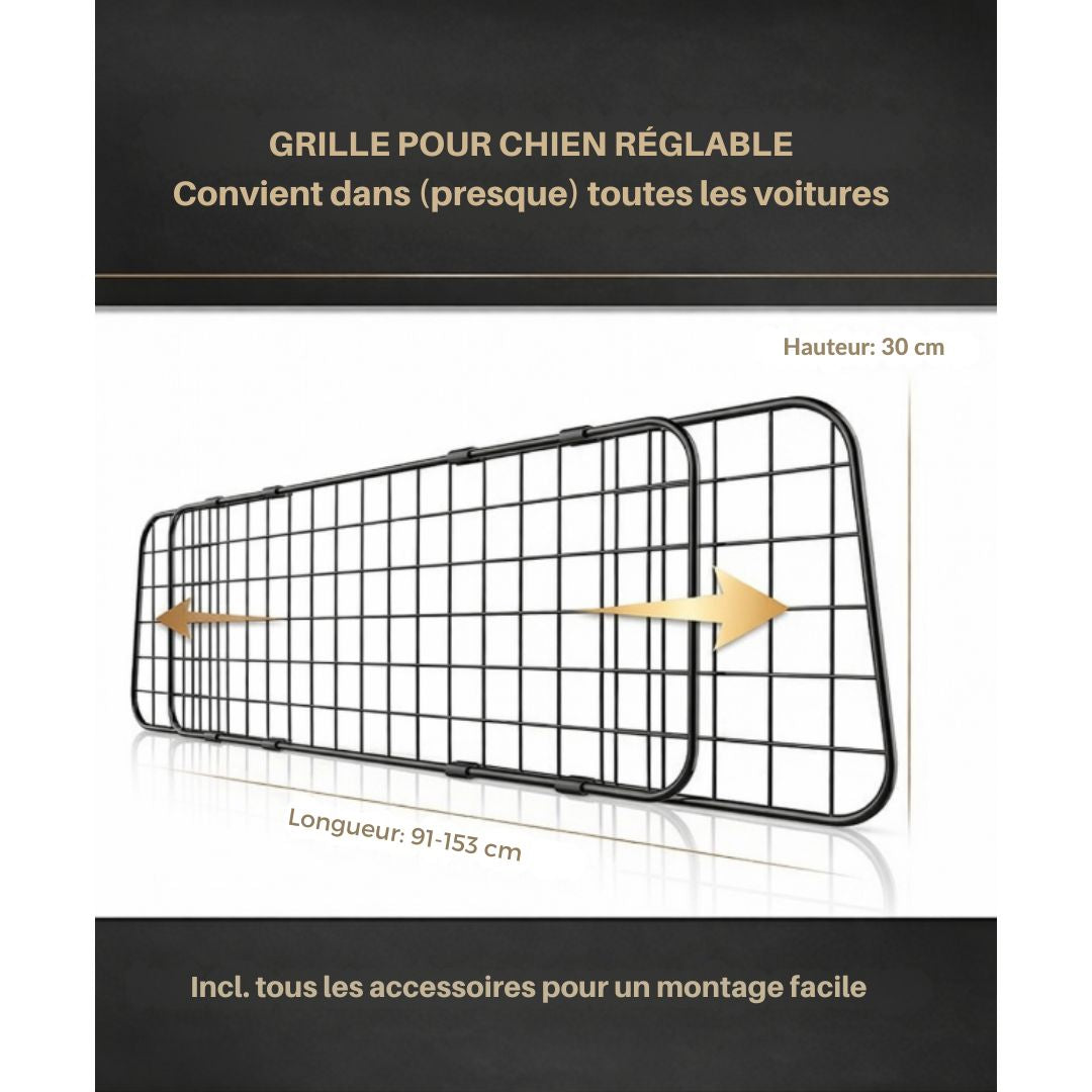 Grille pour chien réglable en continu -  Support de sécurité pour coffre - HELDENWERK - Montage facile sans outils - Acier noir