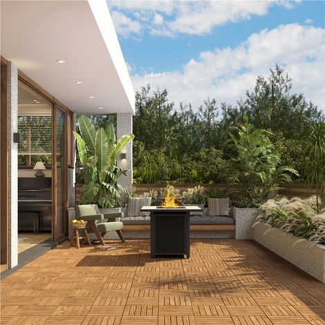 Yaheetech Dalles de terrasse en bois d'acacia, lot de 10 - 31 x 31 cm - Dalles à emboîter pour jardin, balcon et terrasse