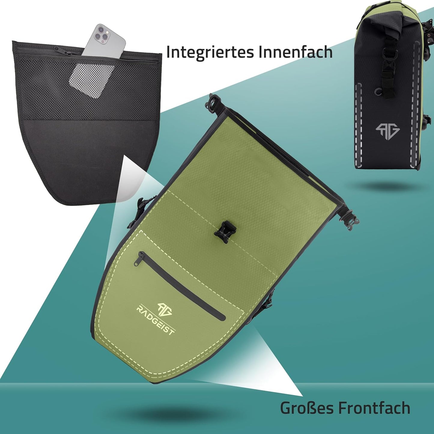 RADGEIST sacoche de vélo pour porte-bagages - sacoche de vélo pour porte-bagages - sacoche de vélo étanche et sac à bandoulière - sacoche de vélo avec réflecteurs
