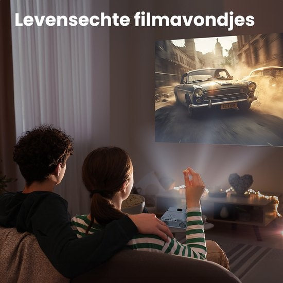 Projecteur 170 pouces - Auronic Beamer - Télécommande et sac de transport - 10 000 Lumens - WiFi - Full HD - Câble HDMI - Blanc