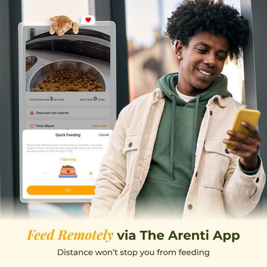 Arenti Petfeeder2 : distributeur automatique de nourriture 4 L avec caméra orientable - fontaine 3 L - pour chats et chiens – distributeur intelligent avec caméra – 3 MP (2K) et vision nocturne – Audio bidirectionnel – Distributeur automatique de nourritu